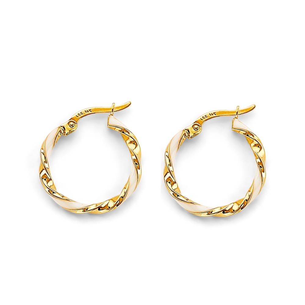 14KT Gold Enamel Twisted Hoop Earrings
